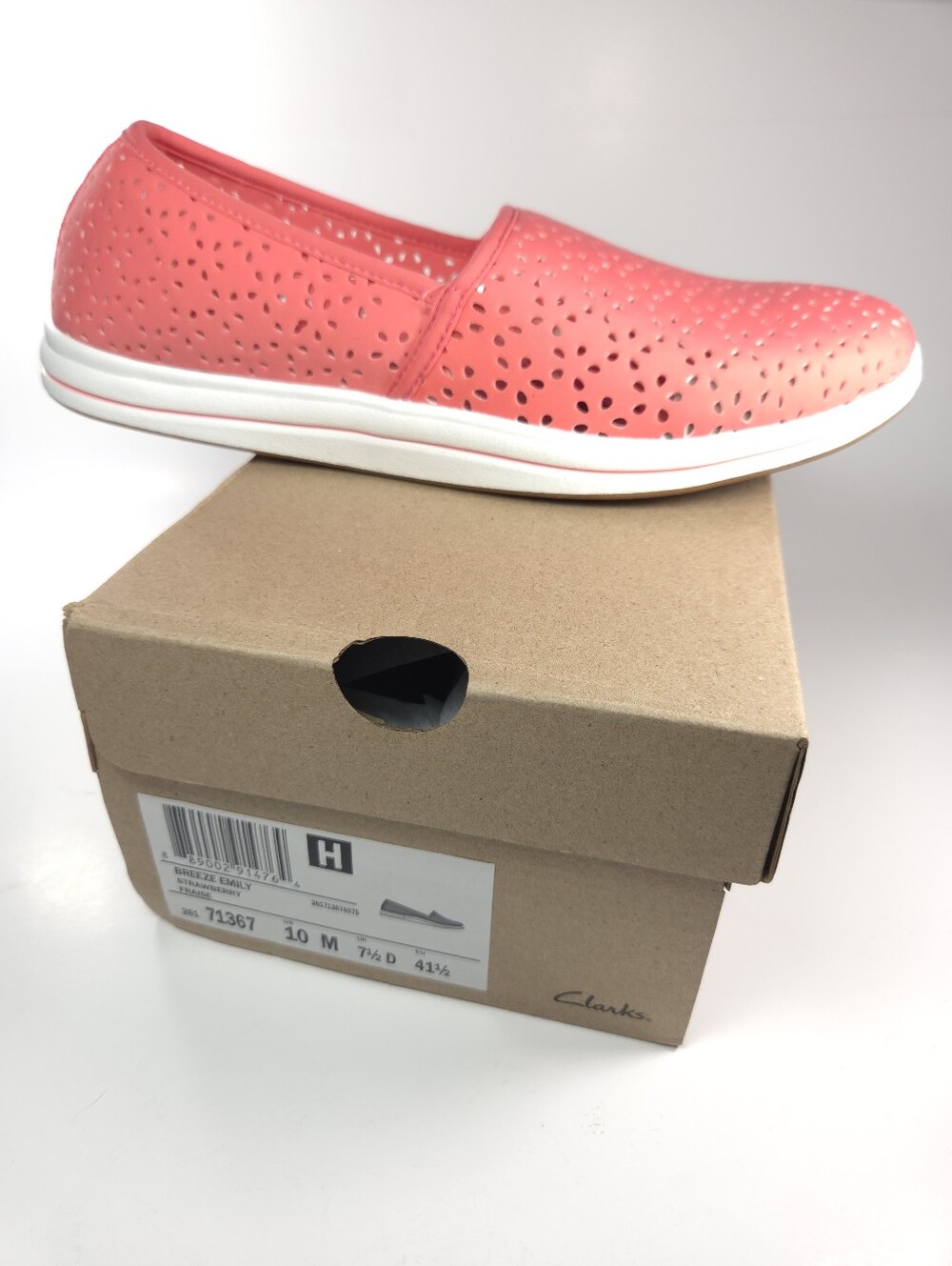 Clarks Breeze Emily Coral Pink Perforated Slip‑On Loafers W 10 - Picture 15 of 15
